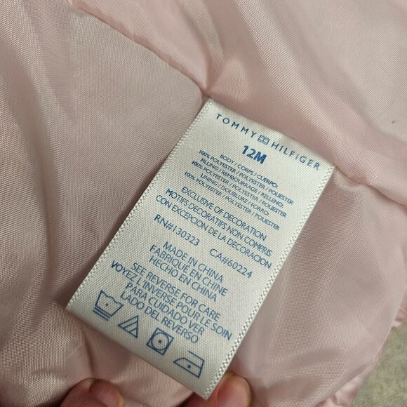 Tommy Hilfiger Baby Girl Puffer‎ Vest 12M Pink Quilted Heart Stripe Zipper Snap - Picture 6 of 8